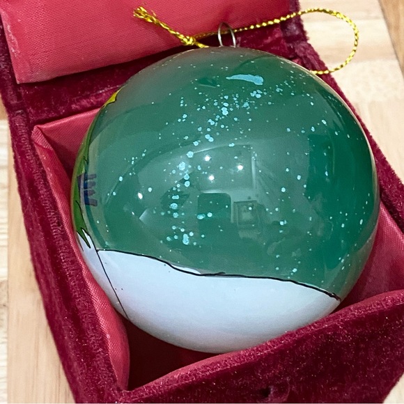 Retired Li Bien Green Snowman Carrying Christmas Tree Glass Ornament - Picture 4 of 7